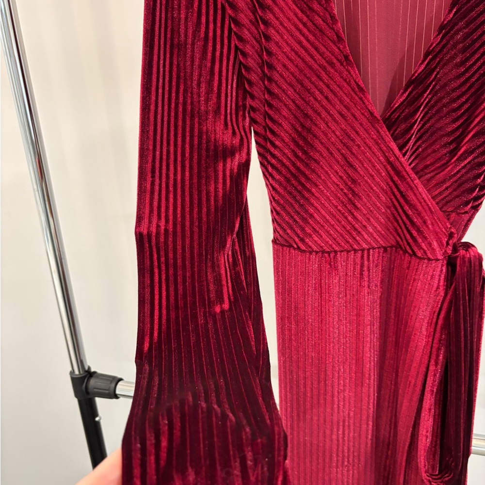 Baltic Born Red Ribbed Velvet wrap dress | size small - Picture 5 of 5